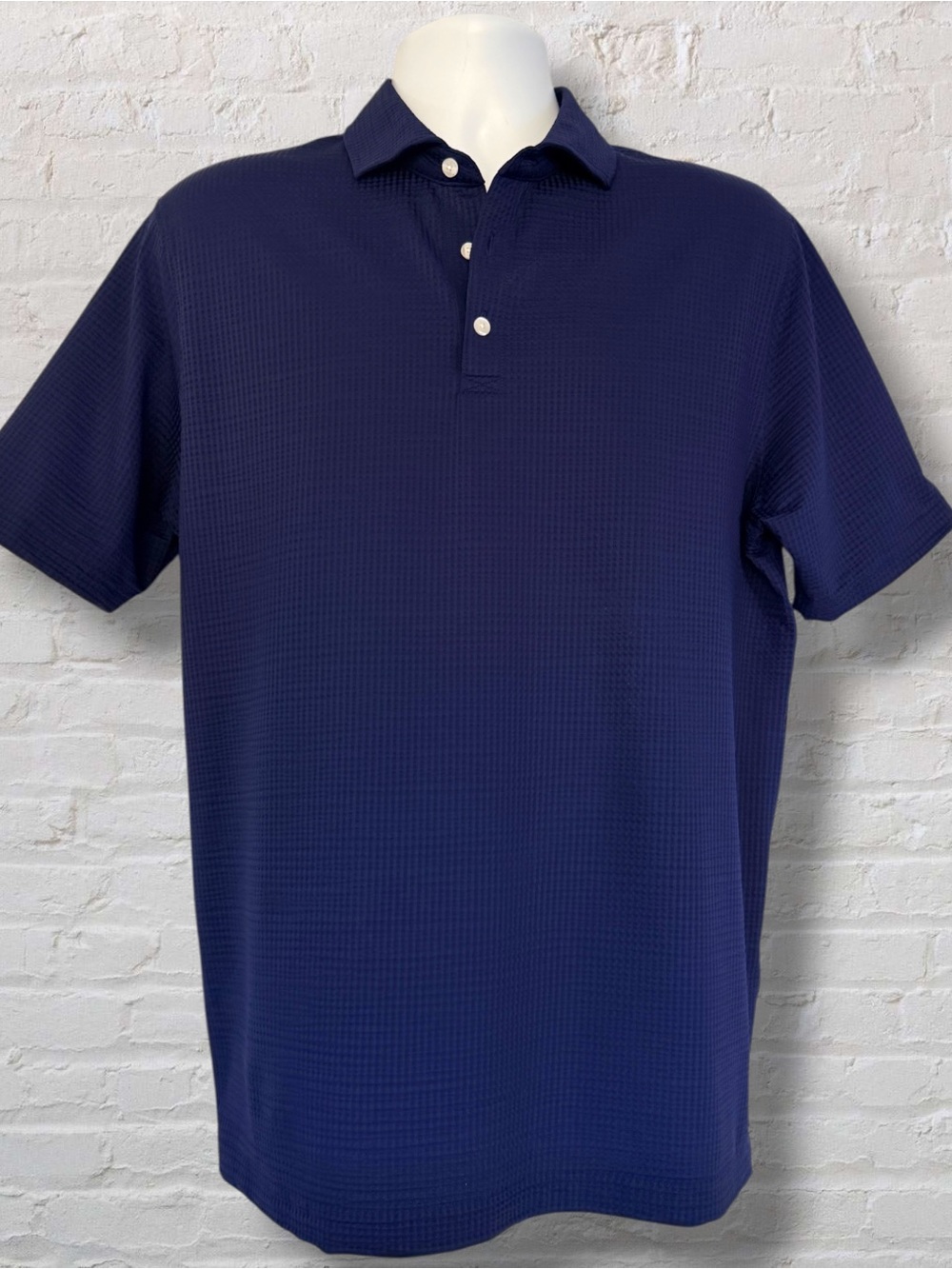 Hart Schaffner Marx Luxury Performance Polo L Navy Textured Stretch Golf - Picture 2 of 11